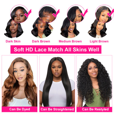 Wear and Go Glueless Wigs Human Hair Pre Plucked Pre Cut  6x4 HD Lace Front Body Wave Wigs Human Hair for Women 250% Density Human Hair Lace Closure Ready to Wear Wigs Natural Black