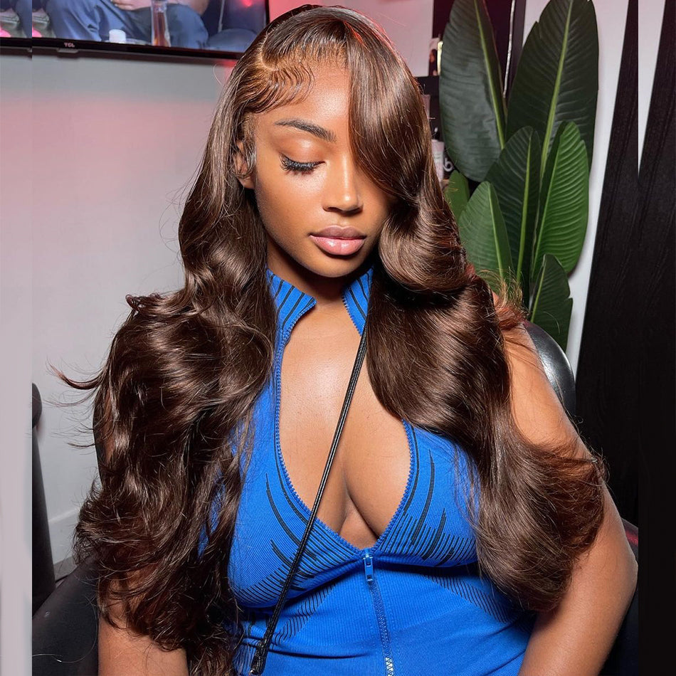 210% Density Undetectable HD Lace Chocolate Brown Colored Human Hair Wigs Body Wave