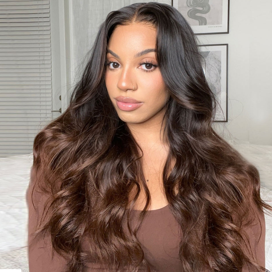 Ombre Brown Colored Human Hair Wigs Glueless Wigs