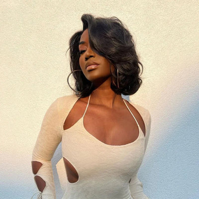 Trendy Side Part Layered Cut Blowout Bob Glueless Lace Wig-012