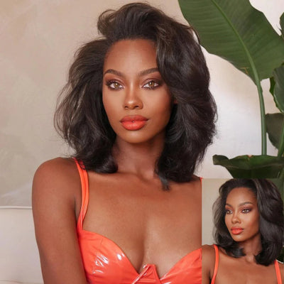 Trendy Side Part Layered Cut Blowout Bob Glueless Lace Wig-012