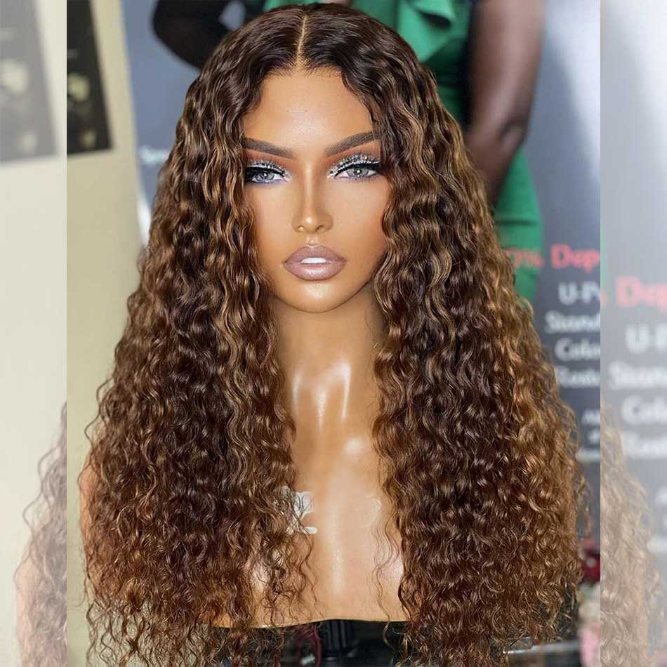 210% Density Highlight Brown Mixed Colored Undetectable HD 5x5 13x4 Full Lace Frontal Closure Straight Human Hair Wigs