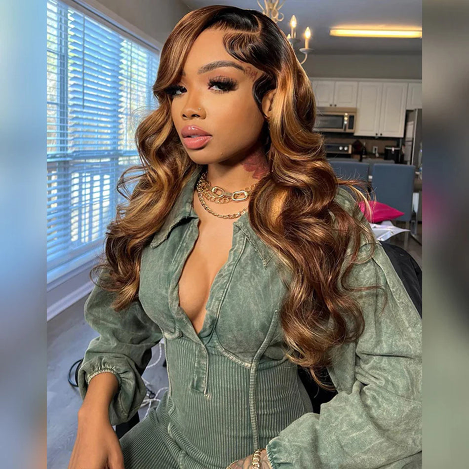 210% Density Highlight 4/27# Colored Undetectable HD 5x5 13x4 Full Lace Frontal Closure Straight Human Hair Wigs