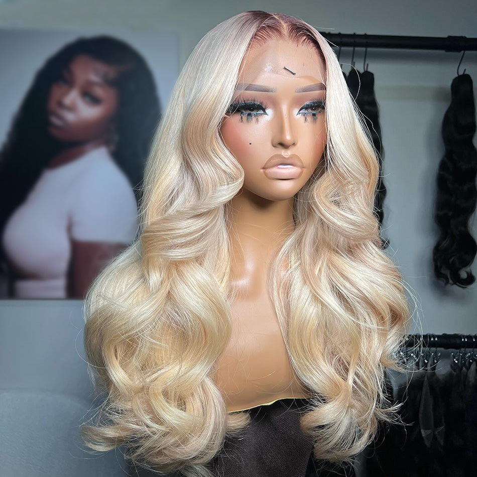 Top 10A 250% Density Customized Ombre Platinum Blonde Colored 13x6 Lace Front Human Hair Wigs Brazilian Body Wave