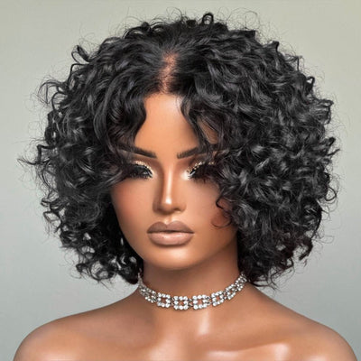 Retro Curly Human Hair Wig With Bangs