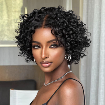 Retro Curly Human Hair Wig With Bangs