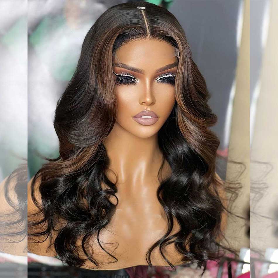 Hairstylist Works Double Drawn 250% Density 6x5 Glueless Lace Closure Highlights Brown Colored Wigs