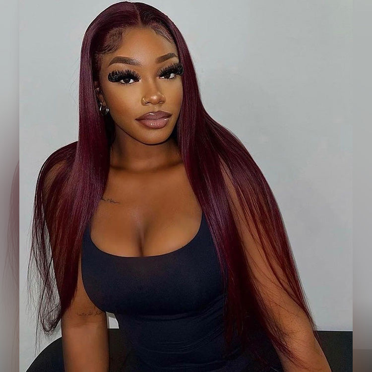 SUPER DEAL !  Plum Burgundy Wine Purple Colored 6x5 Glueless 13x6 Lace Front Human Hair Wigs