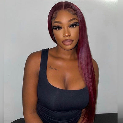 SUPER DEAL !  Plum Burgundy Wine Purple Colored 6x5 Glueless 13x6 Lace Front Human Hair Wigs