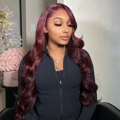 SUPER DEAL !  Plum Burgundy Wine Purple Colored 6x5 Glueless 13x6 Lace Front Human Hair Wigs