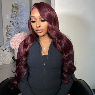 SUPER DEAL !  Plum Burgundy Wine Purple Colored 6x5 Glueless 13x6 Lace Front Human Hair Wigs