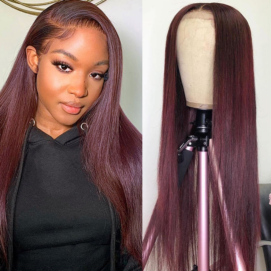 SUPER DEAL !  Plum Burgundy Wine Purple Colored 6x5 Glueless 13x6 Lace Front Human Hair Wigs
