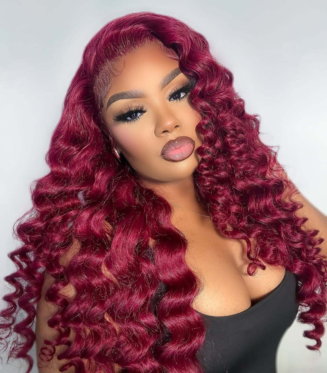 10A 250% Density 99J Burgundy Retro Curls Human Hair Wigs