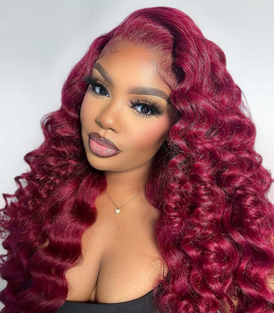 10A 250% Density 99J Burgundy Retro Curls Human Hair Wigs