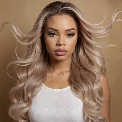 Top 10A 250% Density Ombre Ash Blonde Colored 13x6 Lace Front Human Hair Wigs With Dark Roots