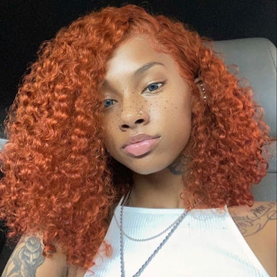 Ginger Orange Colored Short BOB 13x6 Lace Front Wig 6x5 Glueless Ready To Go Human Hair Wigs Jerry Curly
