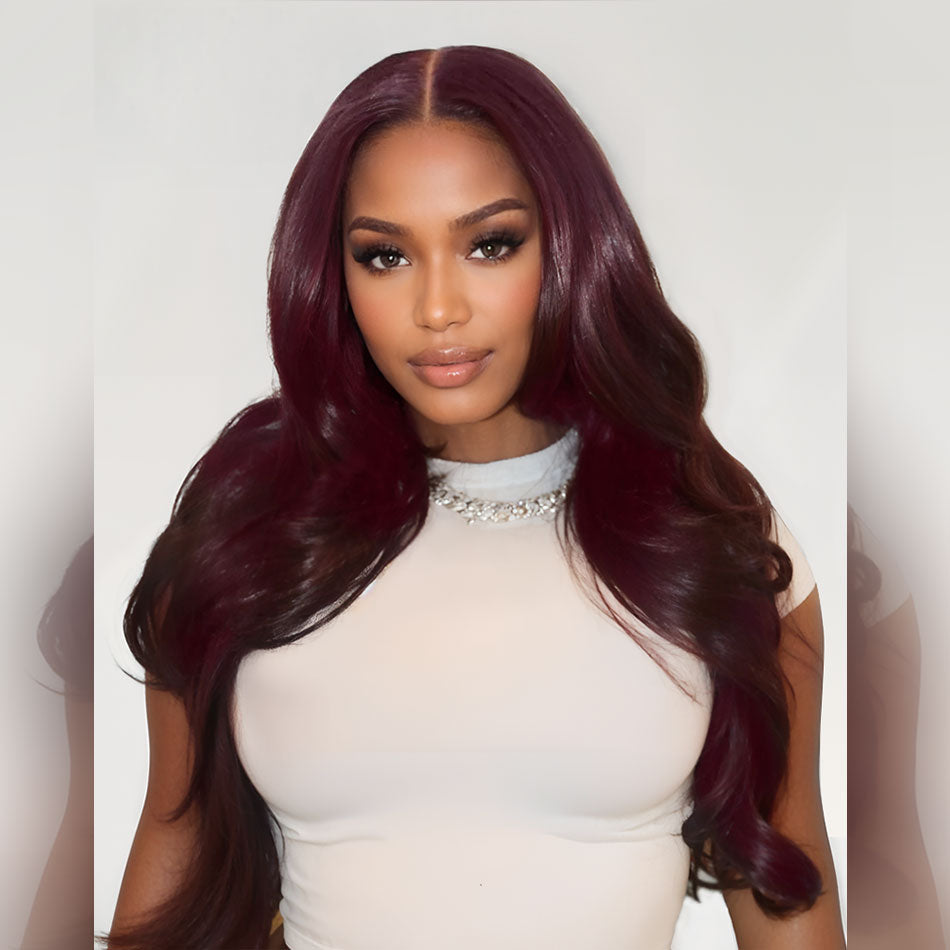SUPER DEAL !  Plum Burgundy Wine Purple Colored 6x5 Glueless 13x6 Lace Front Human Hair Wigs