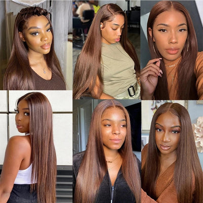 4# Chocolate Brown Colored Human Hair Frontal Wigs 13x4 Lace Front Human Hair Wigs HD Lace Frontal Colored Human Hair Wigs