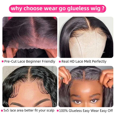 Glueless Wigs Human Hair Ready To Wear 5x5 HD Transparent Lace Closure Wigs Body Wave Human Hair Wigs Wear And Go