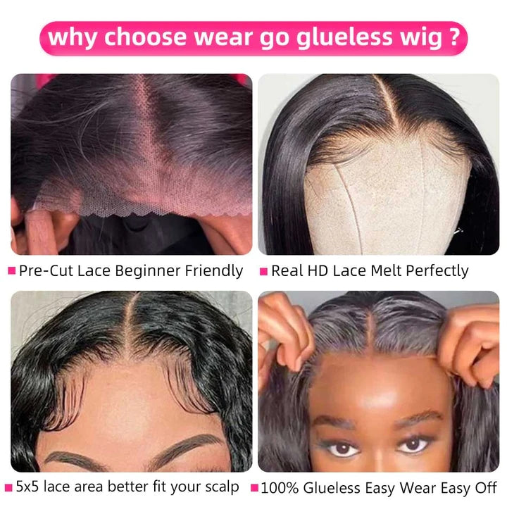 Glueless Wigs Human Hair Ready To Wear 5x5 HD Transparent Lace Closure Deep Wave Glueless Human Hair Wigs Wear And Go