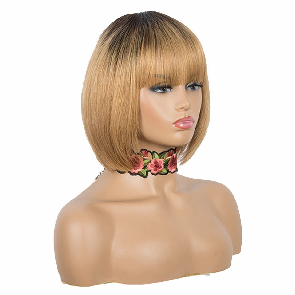 Dachic Hair 1B/30 Short Bob Wig With Bangs Human Hair Brazilian Remy Hair