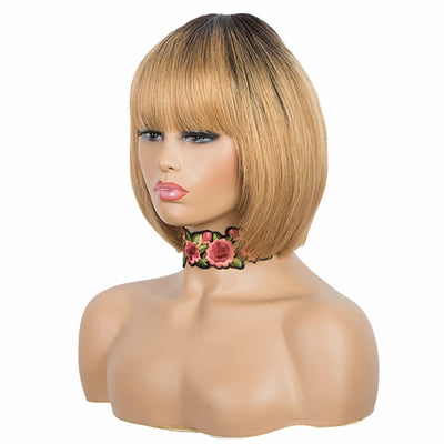 Dachic Hair 1B/30 Short Bob Wig With Bangs Human Hair Brazilian Remy Hair