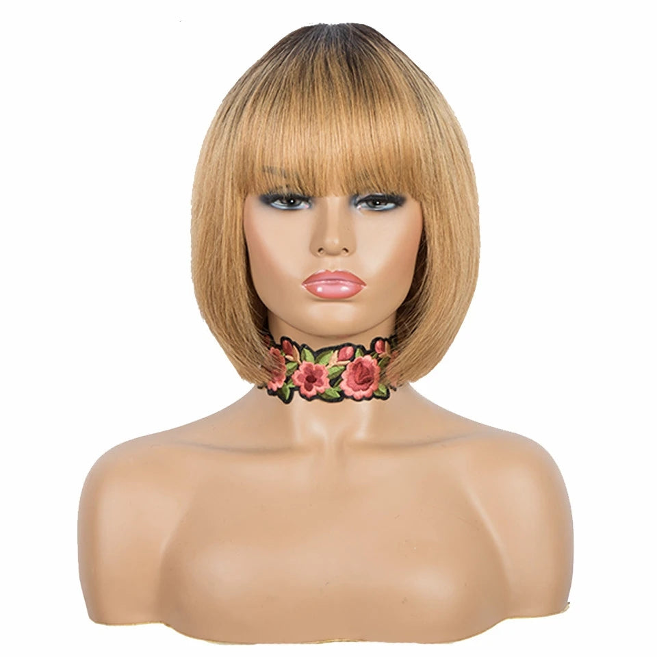 Dachic Hair 1B/30 Short Bob Wig With Bangs Human Hair Brazilian Remy Hair