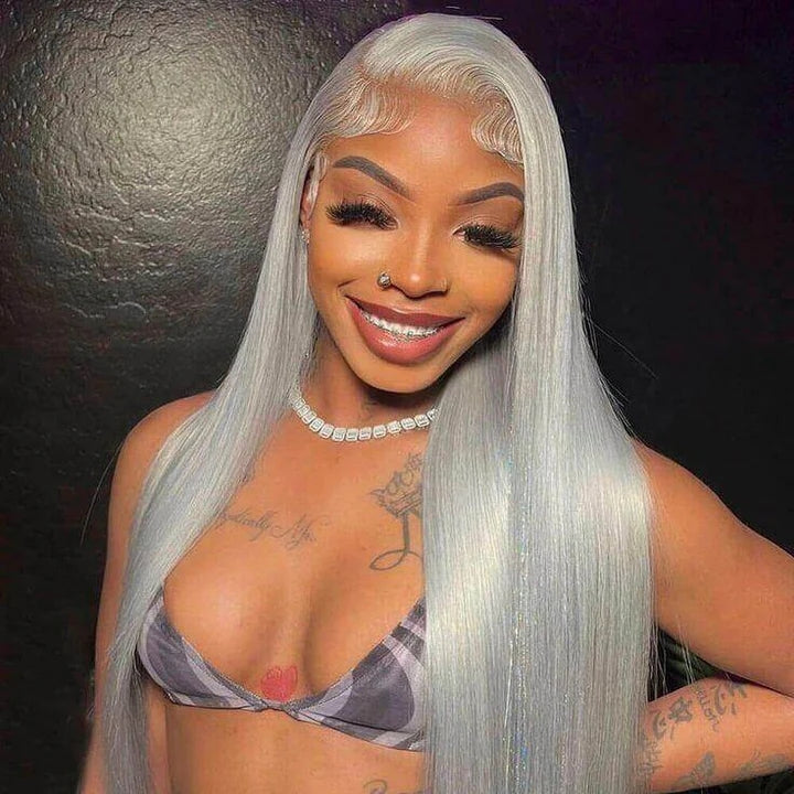 Dachic Special Customise Grey Colored 13x4 13x6 HD Lace Front Human Hair 613 Frontal Wigs 180% Density