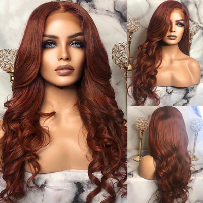 Dachic Super Deal 33# Auburn Colored Glueless 13x4 HD Lace Front Closure Human Hair Wigs Body Wave Wig