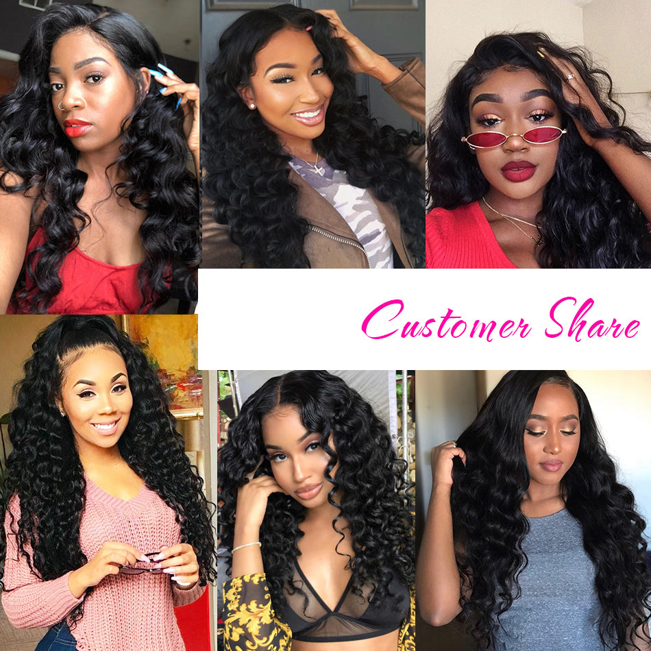 10A Loose Deep Wave Human Hair 3 Bundles With 13x4 Full Frontal Lace 100% Remy Human Hair