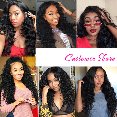 10A Loose Deep Wave Human Hair 3 Bundles With 13x4 Full Frontal Lace 100% Remy Human Hair