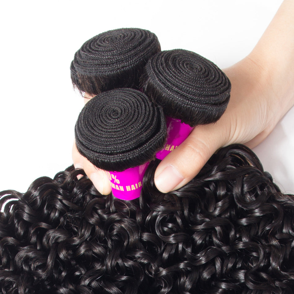 10A Jerry Curly Human Hair 3 Bundles With 13x4 Full Frontal Lace 100% Remy Human Hair