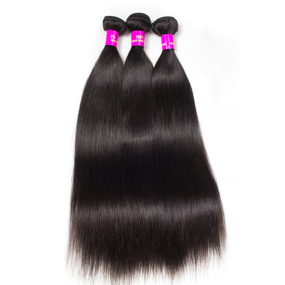10A Straight Human Hair 3 Bundles With 5x5 Closure 100% Remy Human Hair