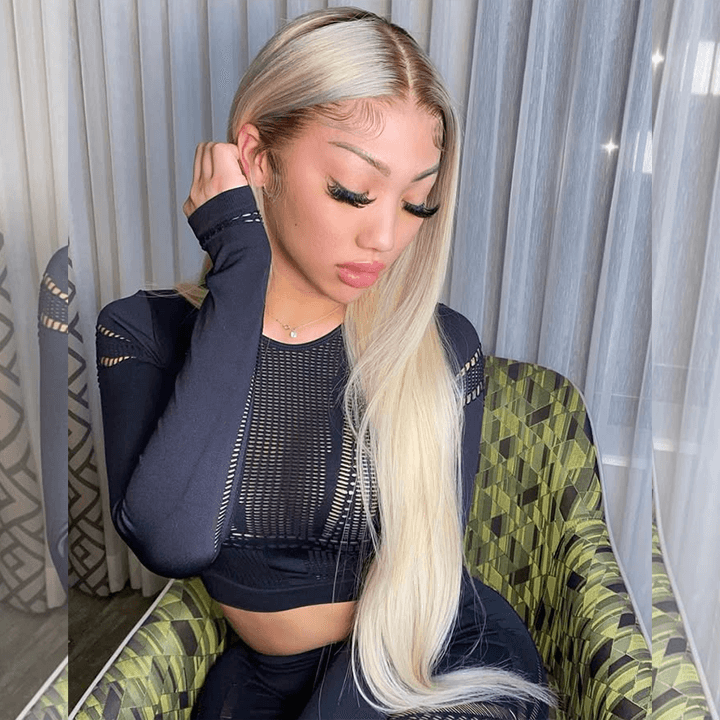 Top 10A 250% Density Customized Ombre Platinum Blonde Colored 13x6 Lace Front Human Hair Wigs Brazilian Body Wave