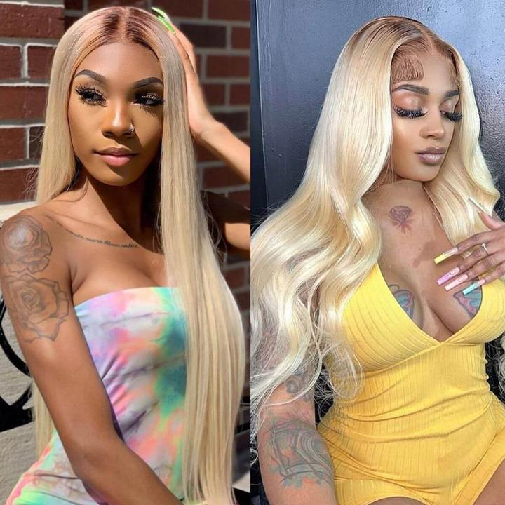 Top 10A 250% Density Customized Ombre Platinum Blonde Colored 13x6 Lace Front Human Hair Wigs Brazilian Body Wave