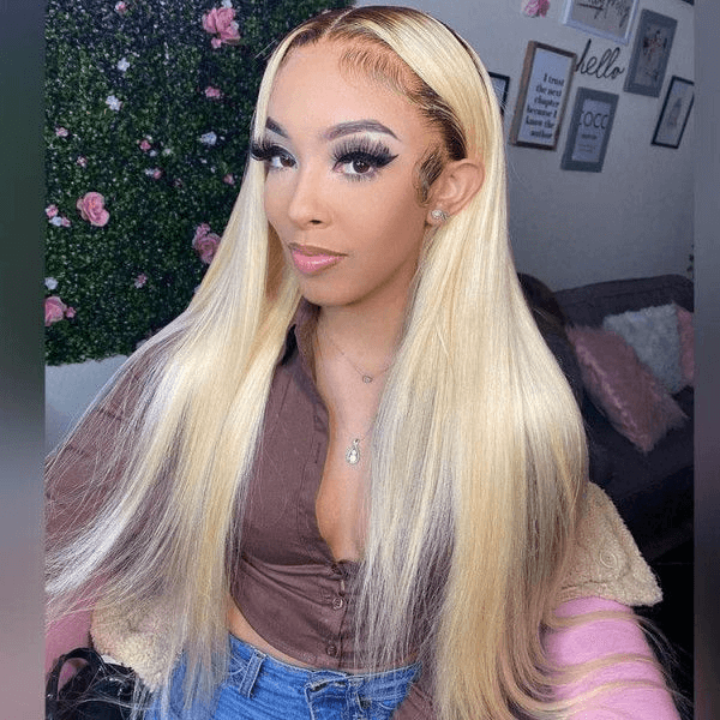 Top 10A 250% Density Customized Ombre Platinum Blonde Colored 13x6 Lace Front Human Hair Wigs Brazilian Body Wave