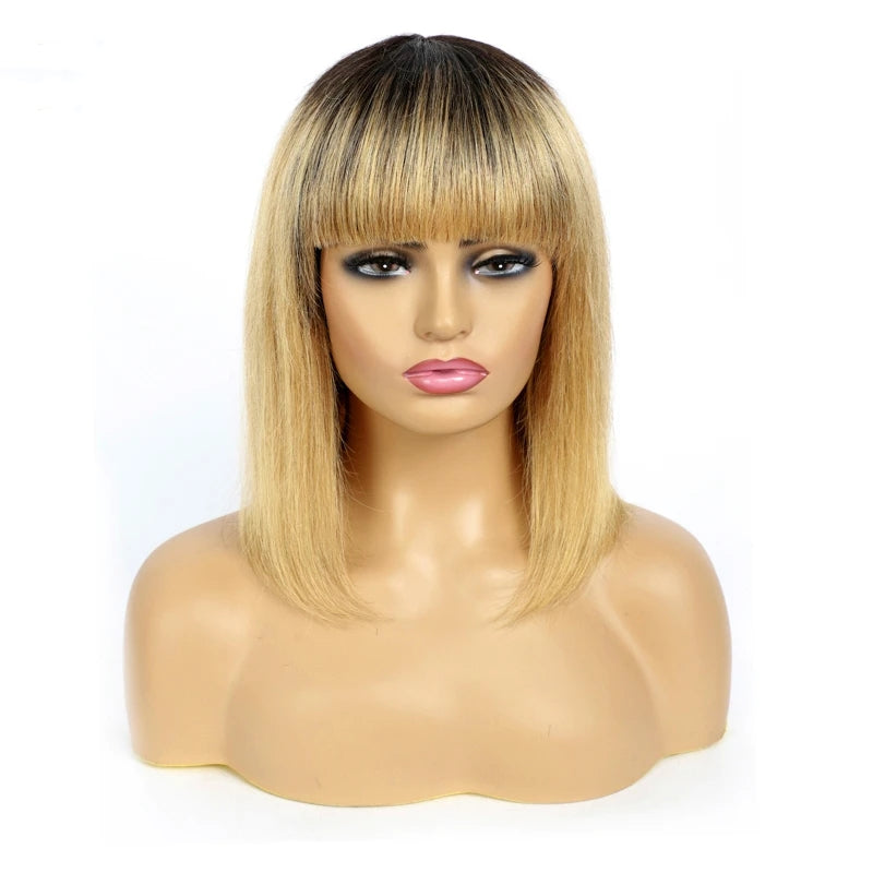 Dachic Hair 1B/27 Short Bob Wig With Bangs Human Hair Brazilian Remy Hair