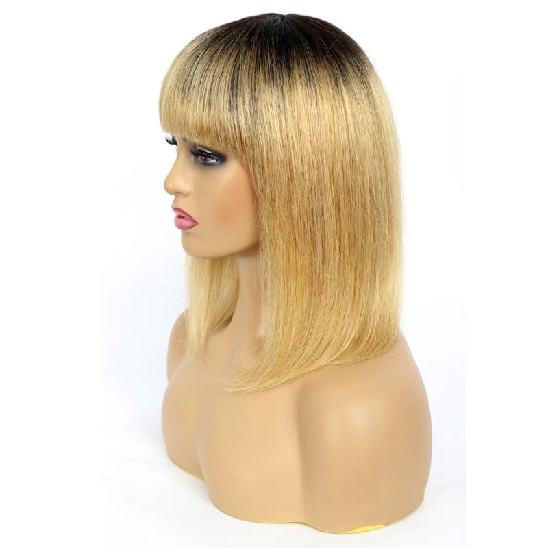 Dachic Hair 1B/27 Short Bob Wig With Bangs Human Hair Brazilian Remy Hair