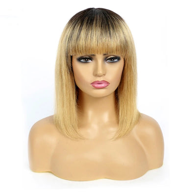 Dachic Hair 1B/27 Short Bob Wig With Bangs Human Hair Brazilian Remy Hair