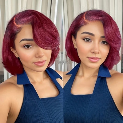 Elegant And Classy Side Part Layered Cut Design Colored Glueless Lace Human Hair Wigs-009