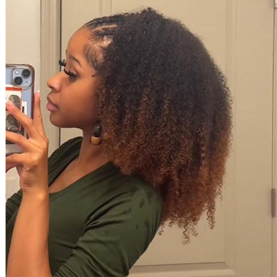 Coily / Kinky Curly 3 In 1 Half Wig ( Can be weared in half wig / headband wig / ponytail )