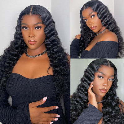 13X4 Undetectable HD Full Frontal Lace Human Hair Wigs Loose Deep Wave