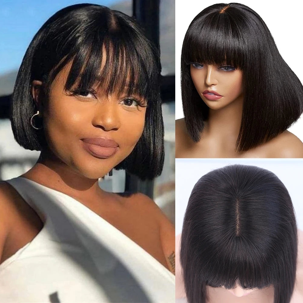 Dachic Hair Natural Short Bob Wig With Bangs Human Hair Brazilian Remy Hair