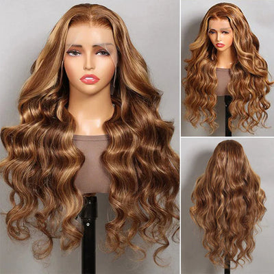 210% Density Highlight 4/27# Colored Undetectable HD 5x5 13x4 Full Lace Frontal Closure Straight Human Hair Wigs