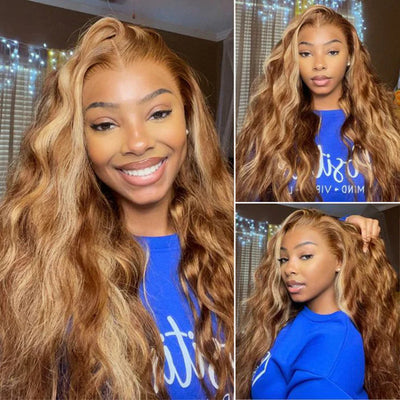 210% Density Highlight 4/27# Colored Undetectable HD 5x5 13x4 Full Lace Frontal Closure Straight Human Hair Wigs