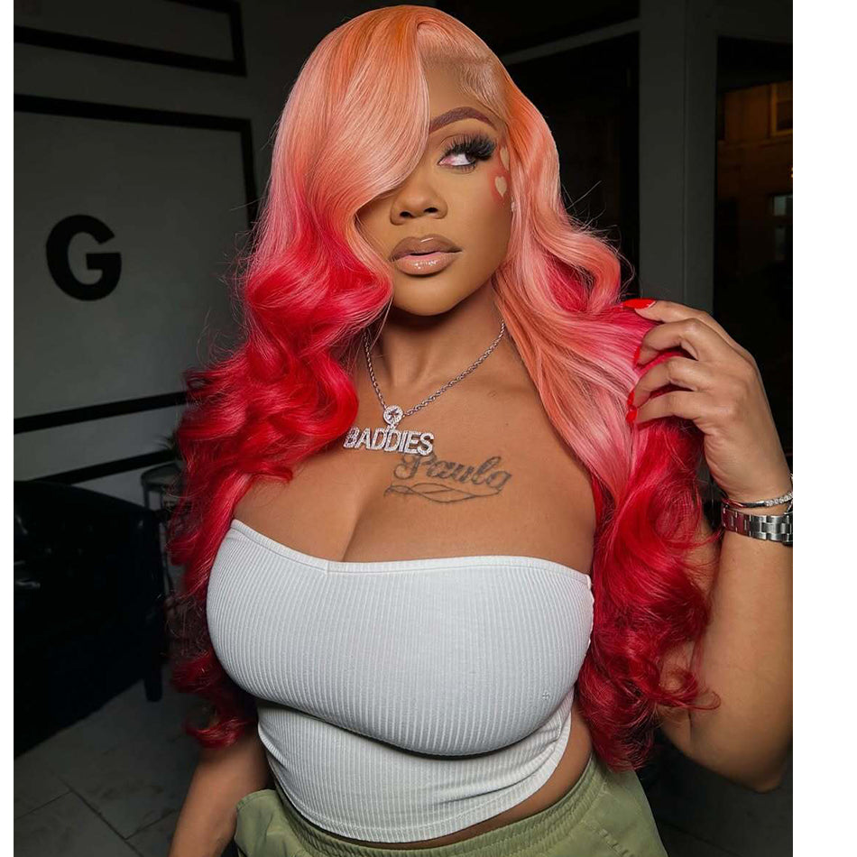 Ombre Pink Red Colored 13x6 Lace Front Human Hair Wigs