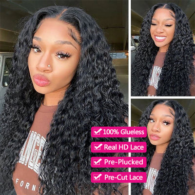 Glueless Wigs Human Hair Ready To Wear 5x5 HD Transparent Lace Closure Exotic Water Curly Wave Human Hair Wigs Wear And Go