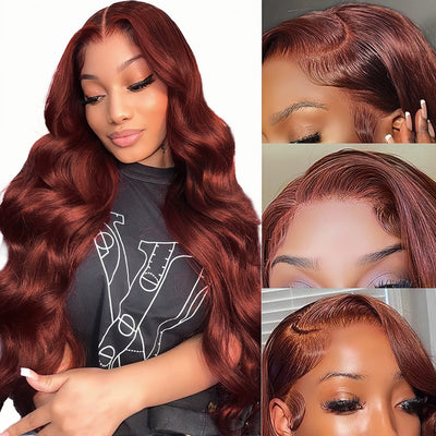 Dachic Super Deal 33# Auburn Colored Glueless 13x4 HD Lace Front Closure Human Hair Wigs Body Wave Wig