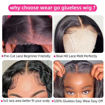 Glueless Wigs Human Hair Ready To Wear 5x5 HD Transparent Lace Closure Wigs Straight Bob Human Hair Wigs Wear And Go