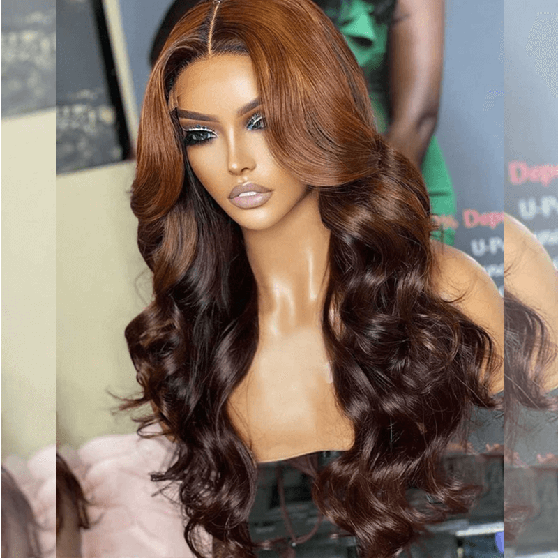 Luxurious Honey Brown Ombre Colored Wigs 6x5 Glueless Lace Closure Ready To Wear Human Hair Wigs